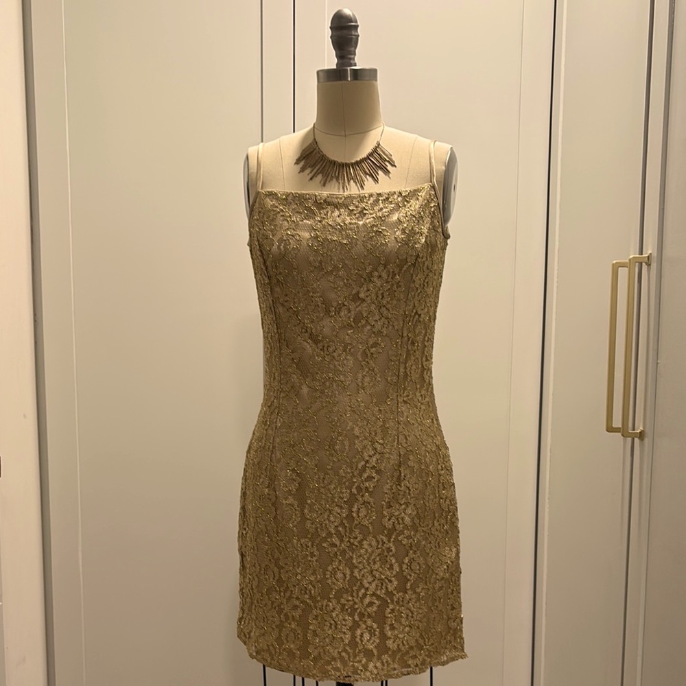 Elegant Gold Lace Dress